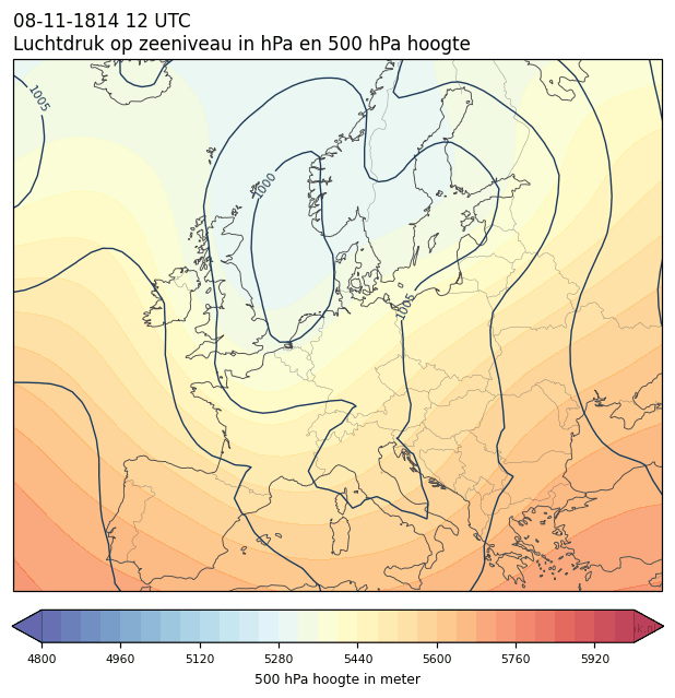 Weerkaart van 8 november 1814 om 12 UTC