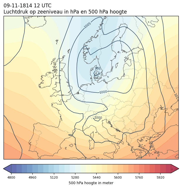 Weerkaart van 9 november 1814 om 12 UTC