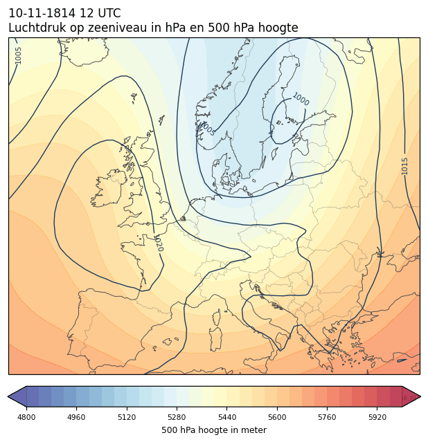 Weerkaart van 10 november 1814 om 12 UTC