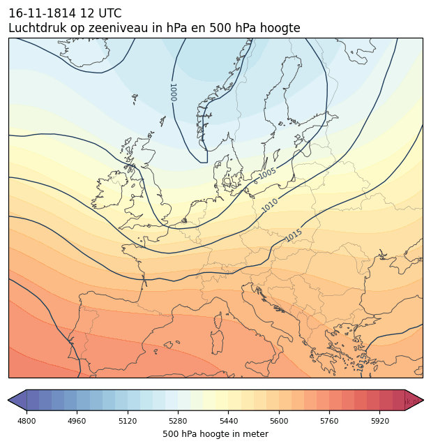 Weerkaart van 16 november 1814 om 12 UTC