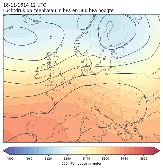 Weerkaart van 18 november 1814 om 12 UTC