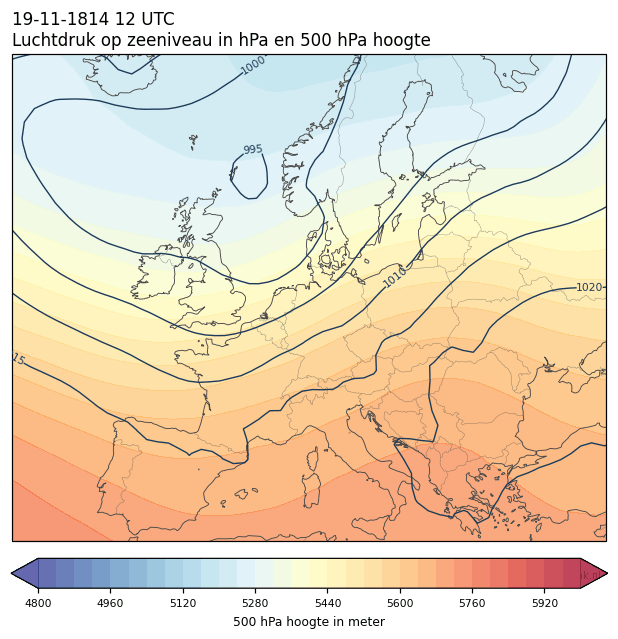Weerkaart van 19 november 1814 om 12 UTC