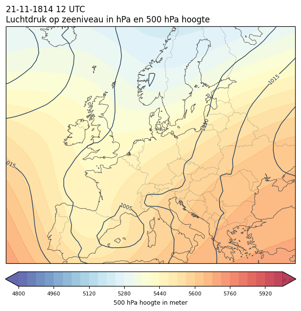 Weerkaart van 21 november 1814 om 12 UTC