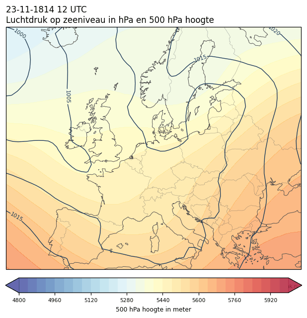 Weerkaart van 23 november 1814 om 12 UTC