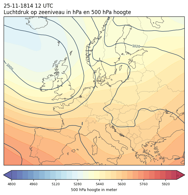 Weerkaart van 25 november 1814 om 12 UTC