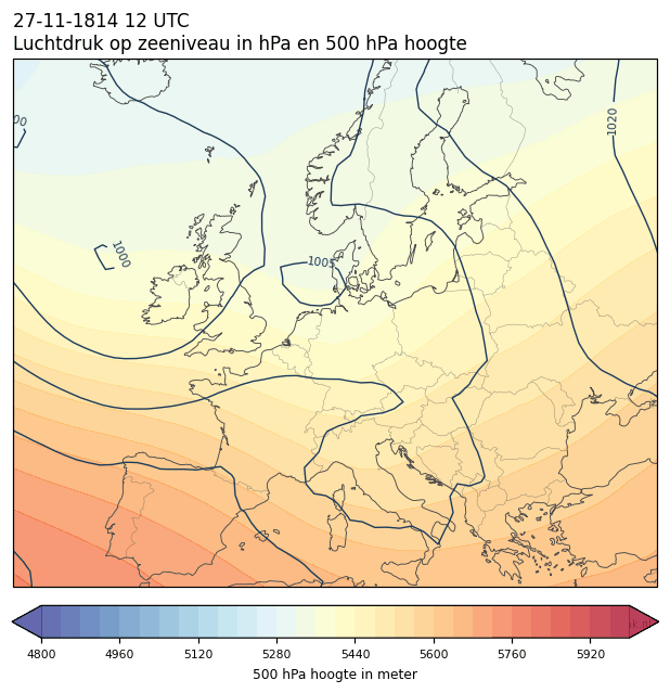 Weerkaart van 27 november 1814 om 12 UTC
