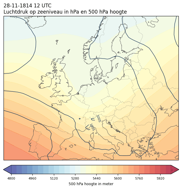 Weerkaart van 28 november 1814 om 12 UTC