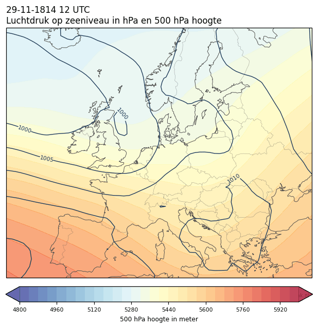 Weerkaart van 29 november 1814 om 12 UTC