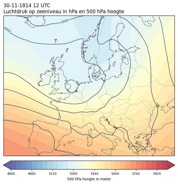 Weerkaart van 30 november 1814 om 12 UTC