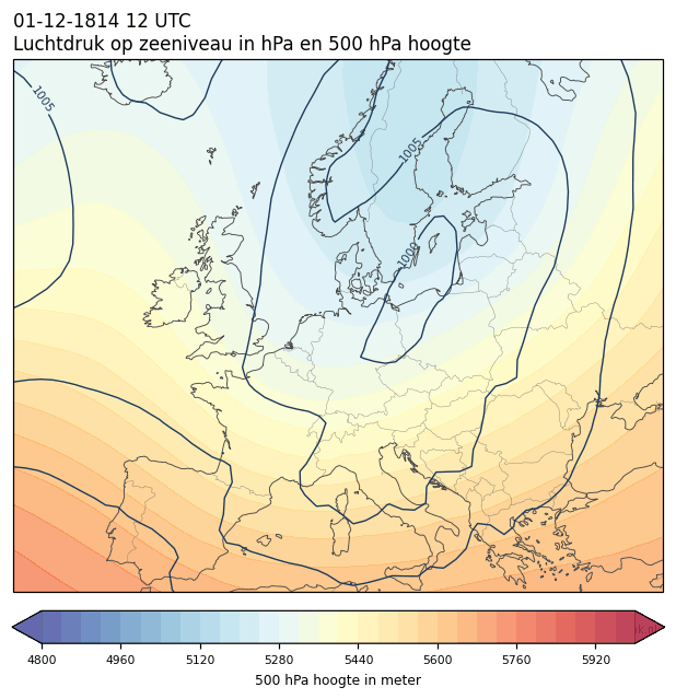 Weerkaart van 1 december 1814 om 12 UTC