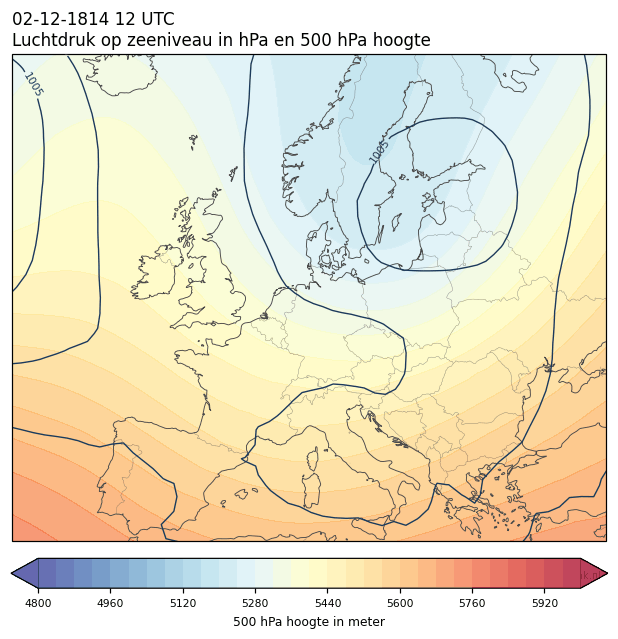 Weerkaart van 2 december 1814 om 12 UTC