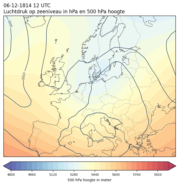 Weerkaart van 6 december 1814 om 12 UTC