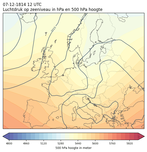 Weerkaart van 7 december 1814 om 12 UTC