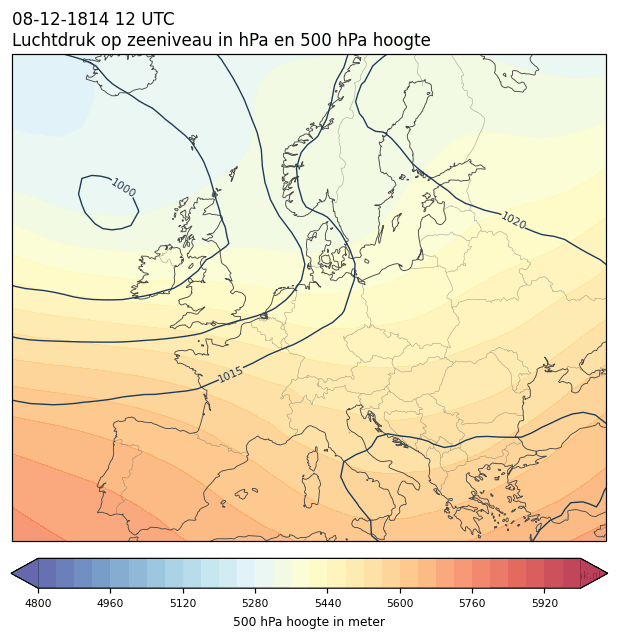 Weerkaart van 8 december 1814 om 12 UTC