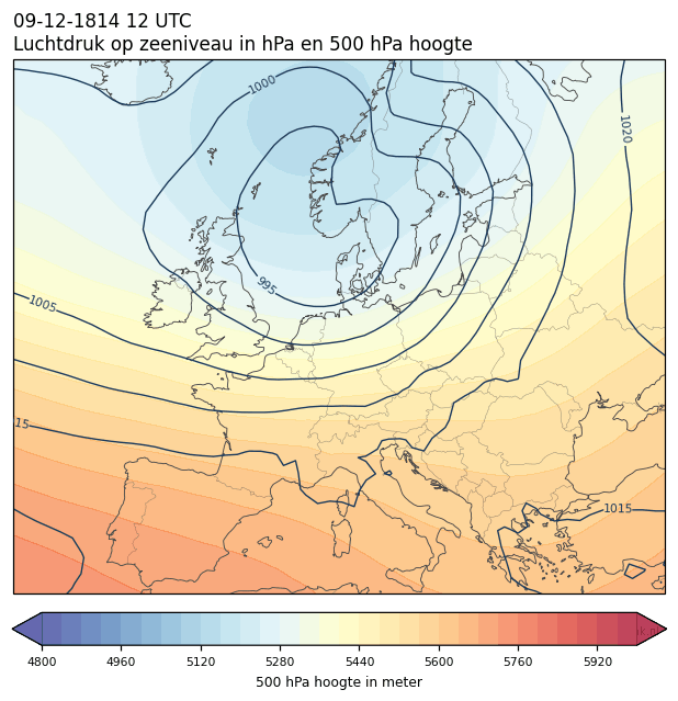 Weerkaart van 9 december 1814 om 12 UTC