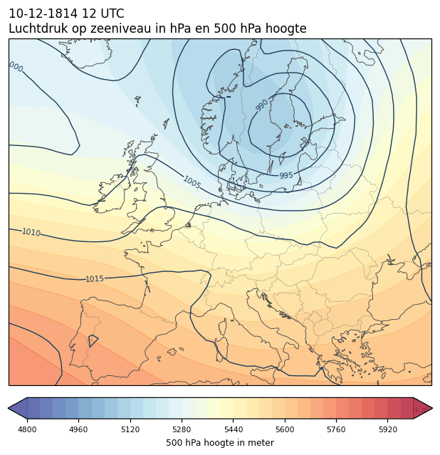 Weerkaart van 10 december 1814 om 12 UTC