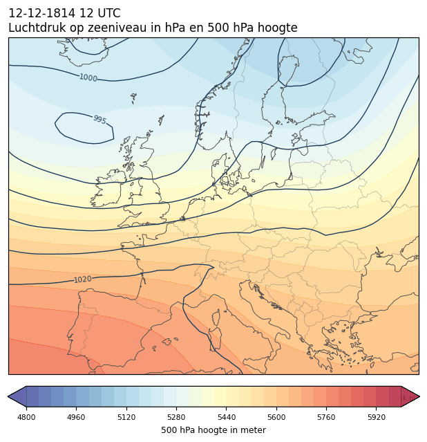 Weerkaart van 12 december 1814 om 12 UTC