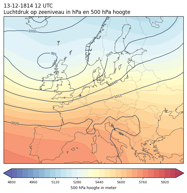 Weerkaart van 13 december 1814 om 12 UTC