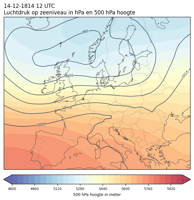 Weerkaart van 14 december 1814 om 12 UTC