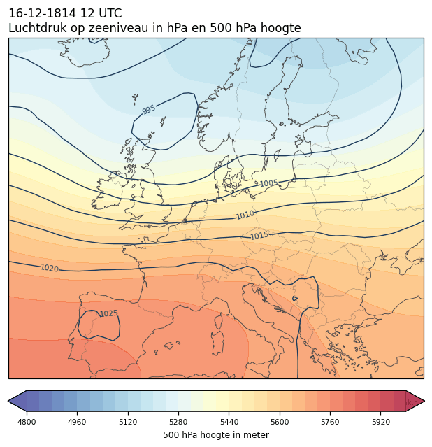 Weerkaart van 16 december 1814 om 12 UTC