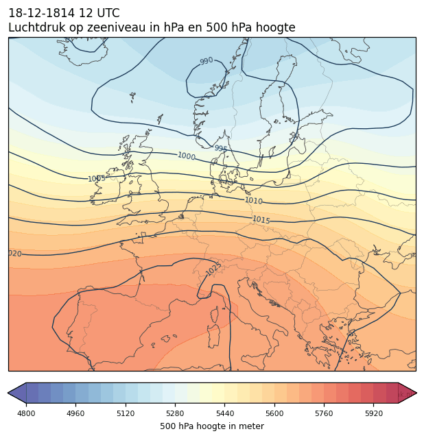 Weerkaart van 18 december 1814 om 12 UTC