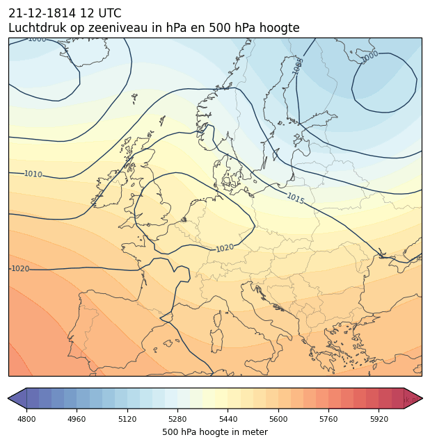 Weerkaart van 21 december 1814 om 12 UTC