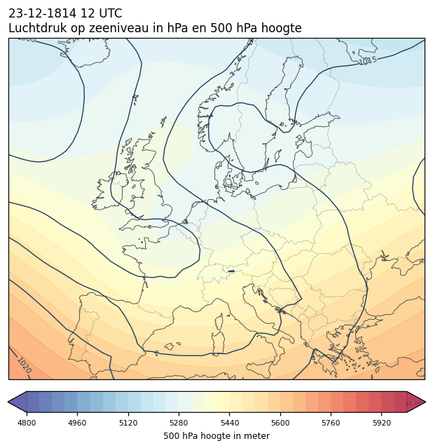 Weerkaart van 23 december 1814 om 12 UTC