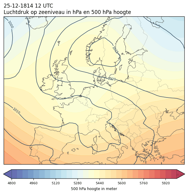 Weerkaart van 25 december 1814 om 12 UTC
