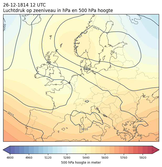 Weerkaart van 26 december 1814 om 12 UTC