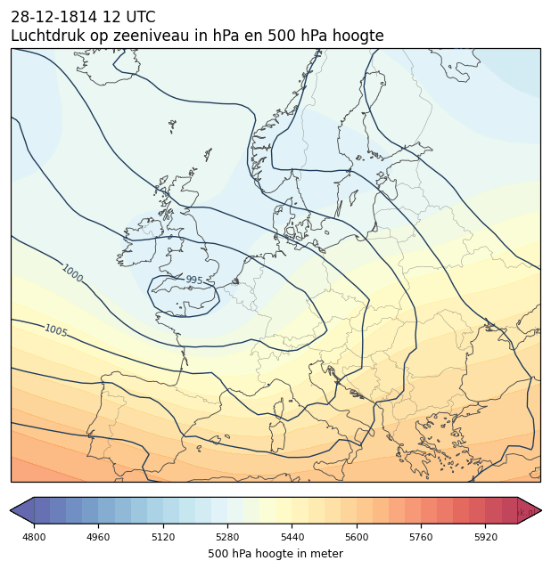 Weerkaart van 28 december 1814 om 12 UTC
