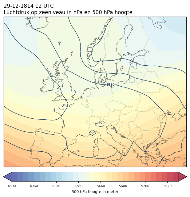 Weerkaart van 29 december 1814 om 12 UTC