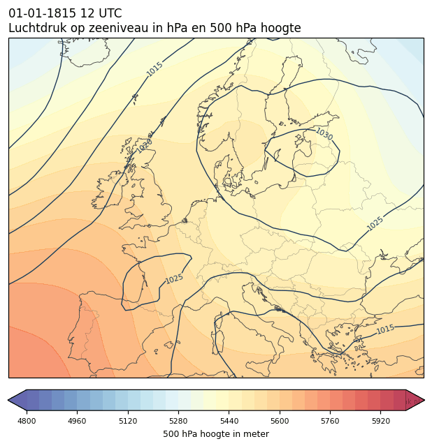 Weerkaart van 1 januari 1815 om 12 UTC