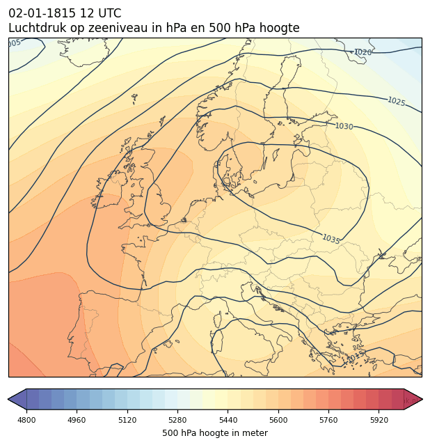 Weerkaart van 2 januari 1815 om 12 UTC