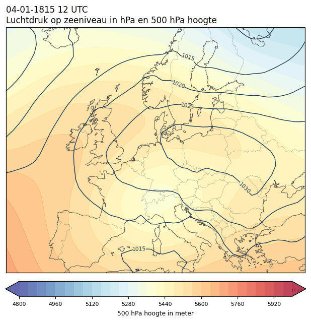 Weerkaart van 4 januari 1815 om 12 UTC