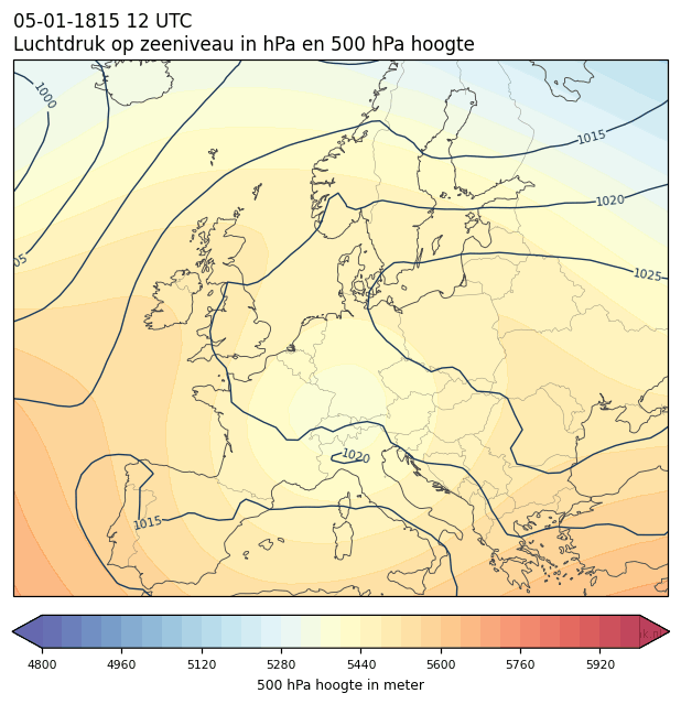 Weerkaart van 5 januari 1815 om 12 UTC