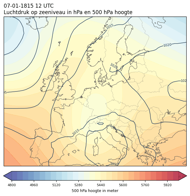 Weerkaart van 7 januari 1815 om 12 UTC
