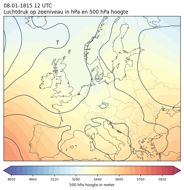 Weerkaart van 8 januari 1815 om 12 UTC