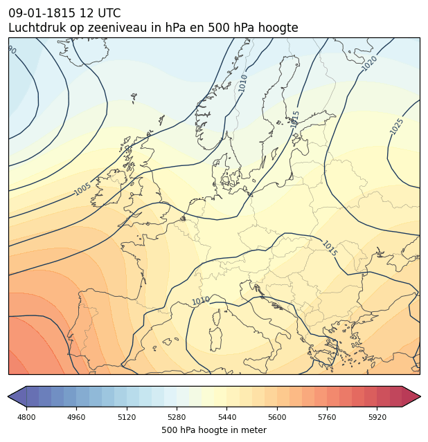 Weerkaart van 9 januari 1815 om 12 UTC