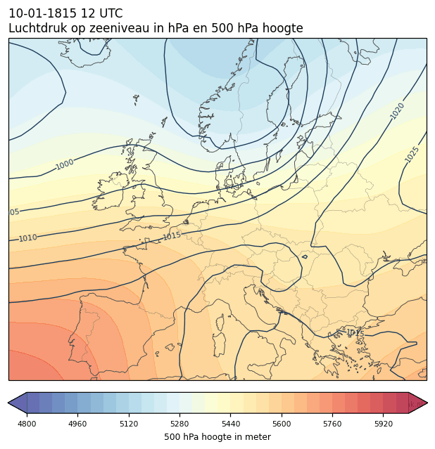 Weerkaart van 10 januari 1815 om 12 UTC