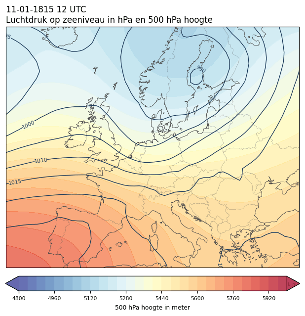 Weerkaart van 11 januari 1815 om 12 UTC