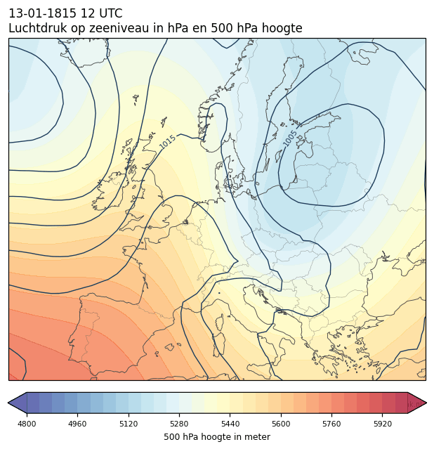 Weerkaart van 13 januari 1815 om 12 UTC