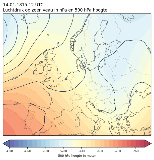 Weerkaart van 14 januari 1815 om 12 UTC