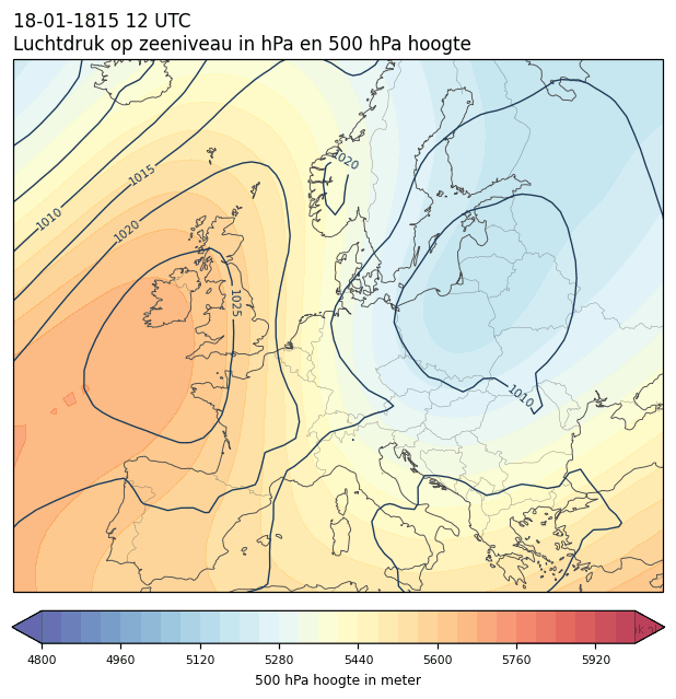 Weerkaart van 18 januari 1815 om 12 UTC