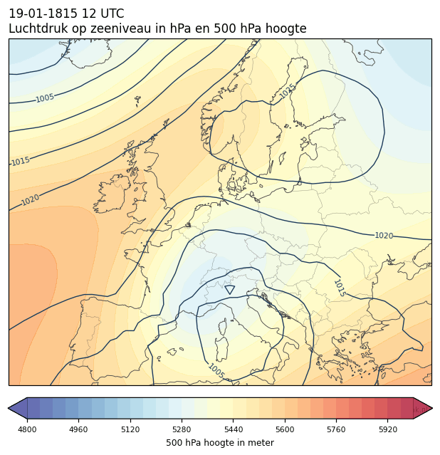 Weerkaart van 19 januari 1815 om 12 UTC