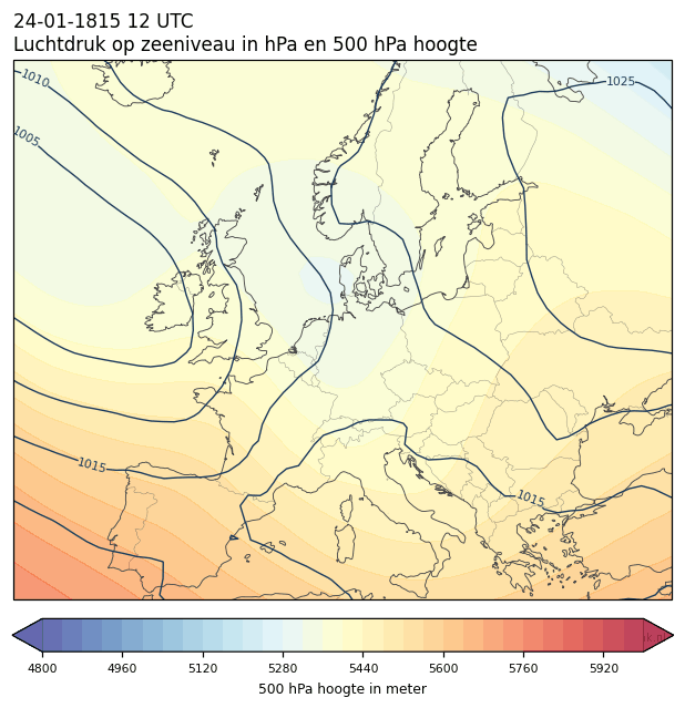 Weerkaart van 24 januari 1815 om 12 UTC