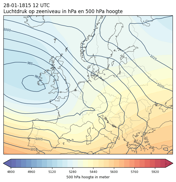 Weerkaart van 28 januari 1815 om 12 UTC
