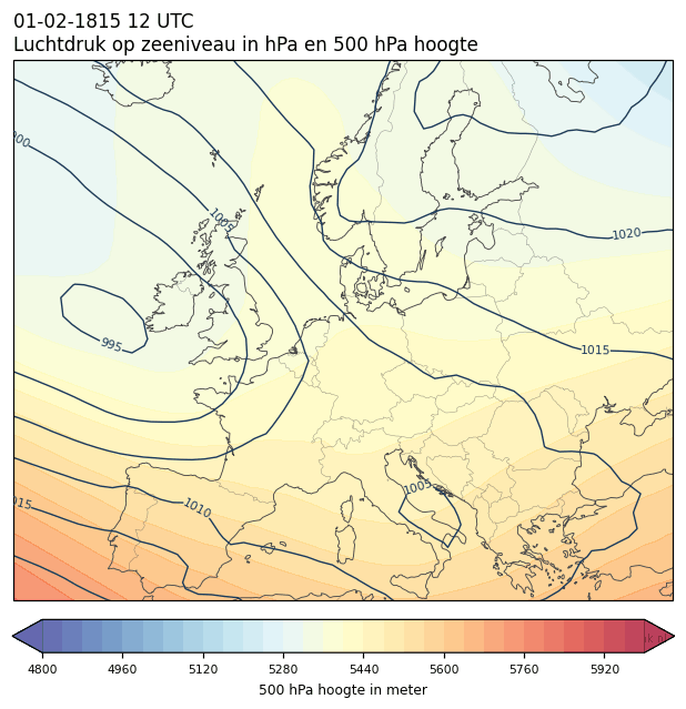 Weerkaart van 1 februari 1815 om 12 UTC