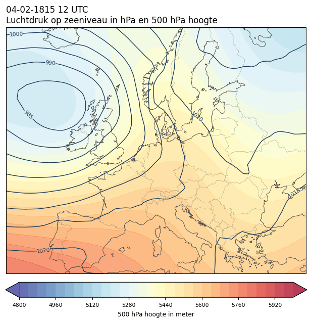 Weerkaart van 4 februari 1815 om 12 UTC