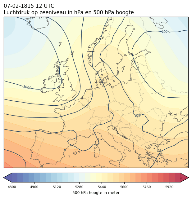 Weerkaart van 7 februari 1815 om 12 UTC