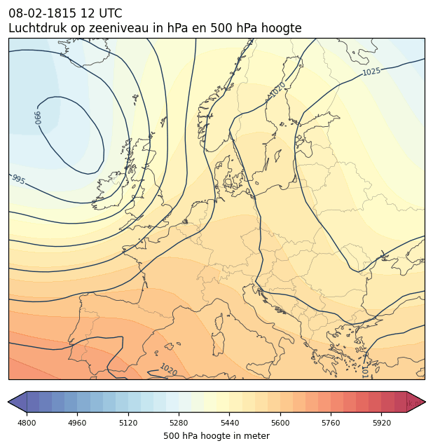 Weerkaart van 8 februari 1815 om 12 UTC